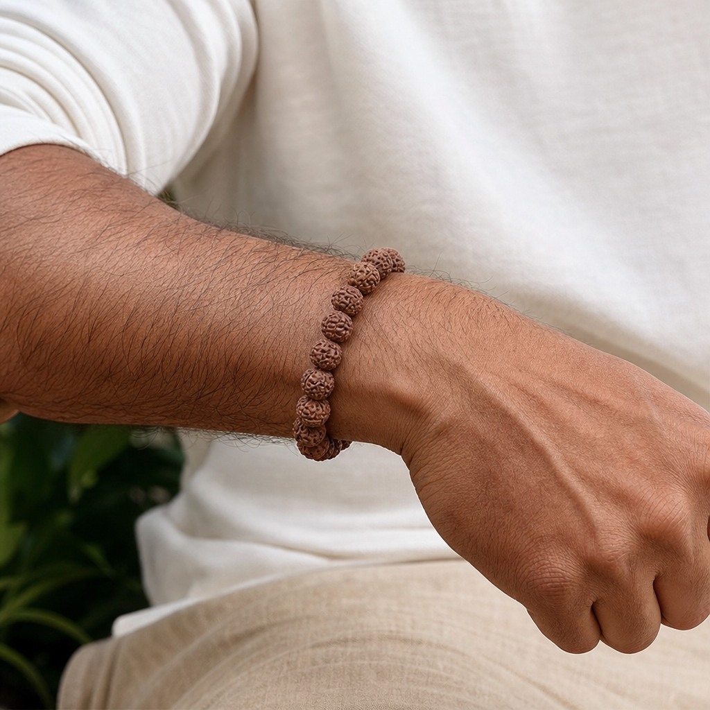 Man wearing 5 Mukhi Rudraksha Bracelet