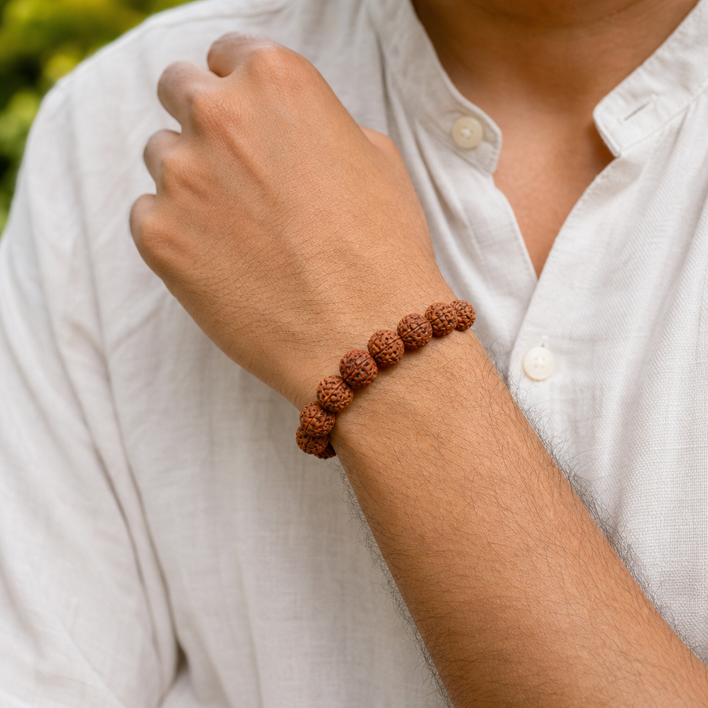 Man wearing 7 Mukhi Rudraksha Bracelet