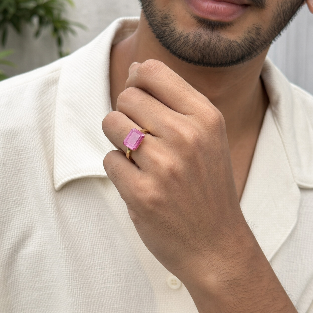 African Ruby man wearing gemstone ring