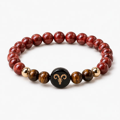 Aries (मेष राशि) Zodiac Red Jasper & Tiger Eye Bracelet for Women product display image