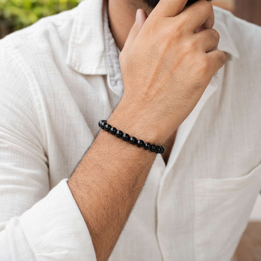 Man wearing Black Obsidian Bracelet
