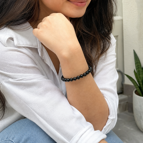 Woman wearing Black Obsidian Bracelet