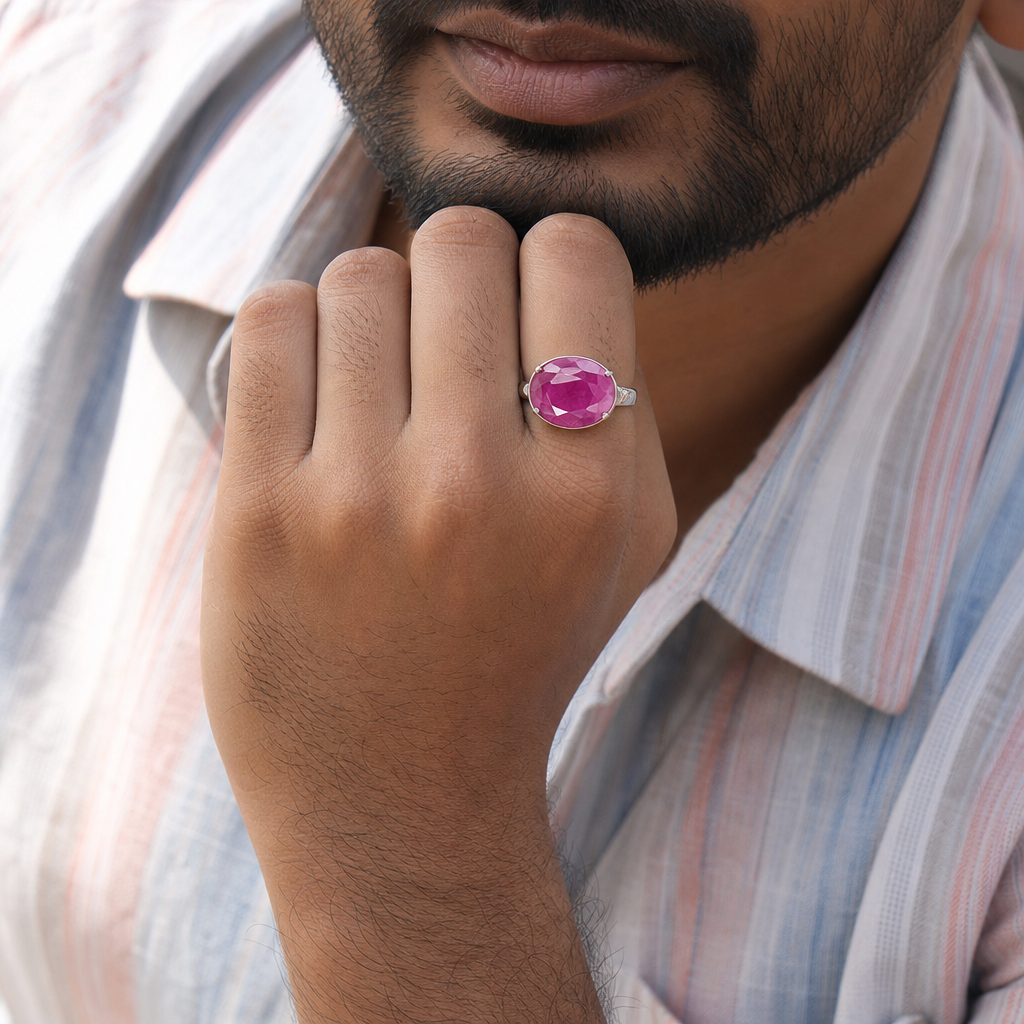 Burmese Ruby man wearing gemstone ring