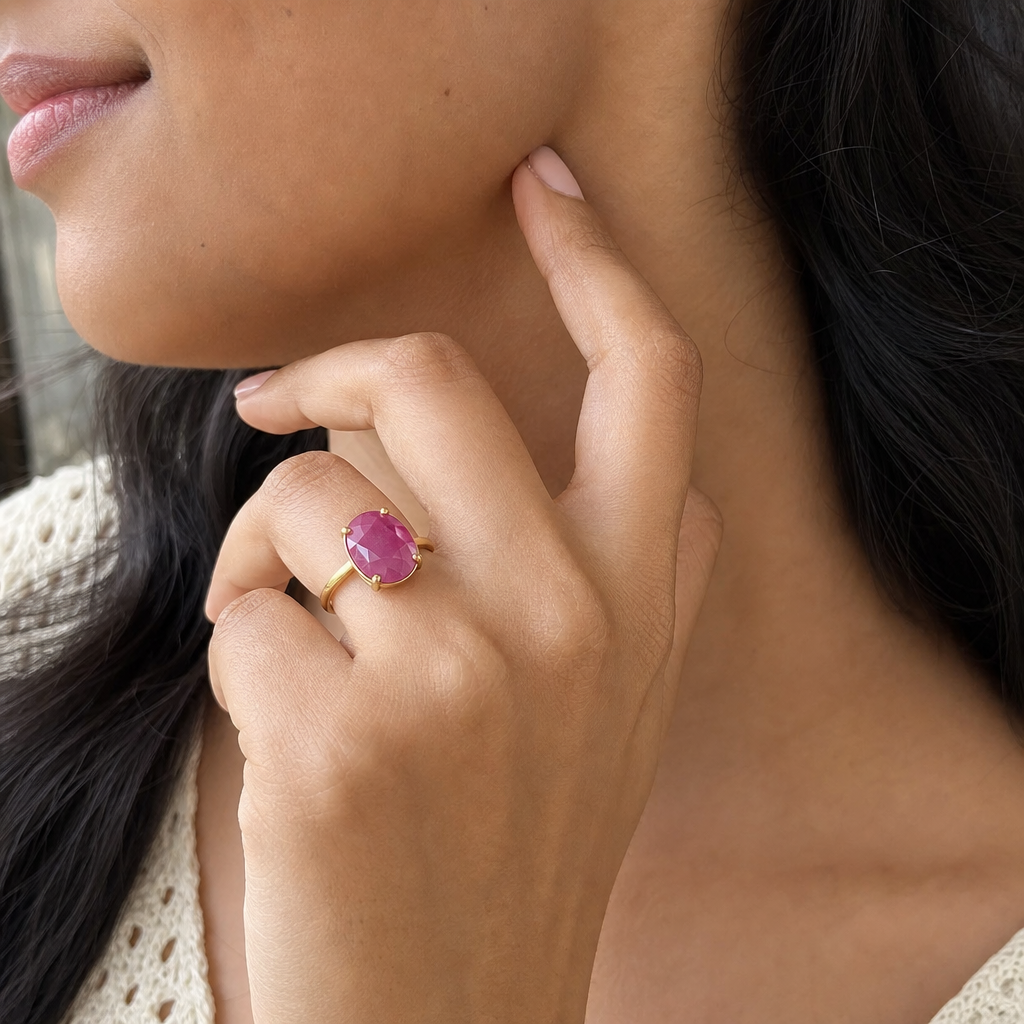 Burmese Ruby woman wearing gemstone ring