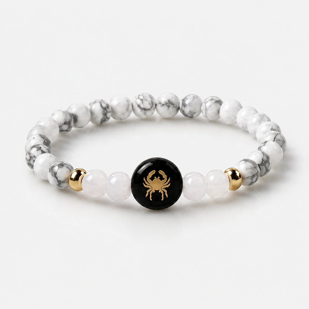 Cancer (कर्क राशि) Zodiac Howlite & Milky Quartz Bracelet for Women product display image