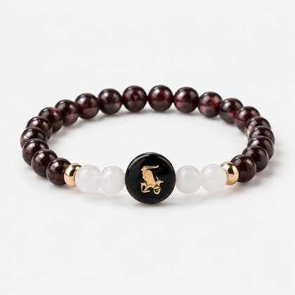 Capricorn (मकर राशि) Zodiac Garnet & Milky Quartz Bracelet for Women product display image