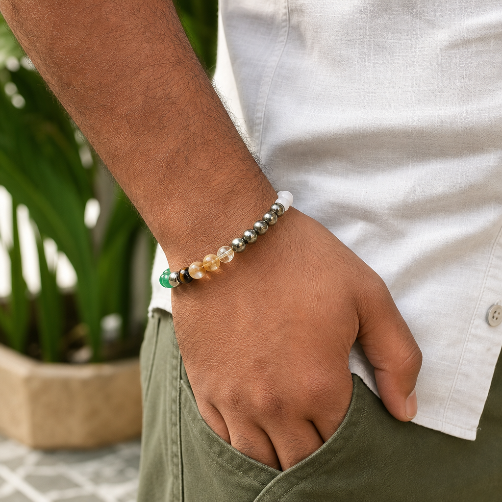 Man wearing Dhan Lakshmi Bracelet