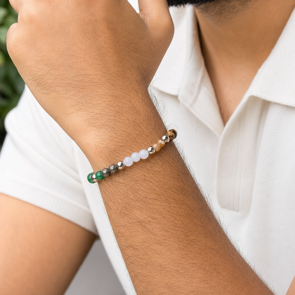 Man wearing Dhan Yog Bracelet (Lab Certified)