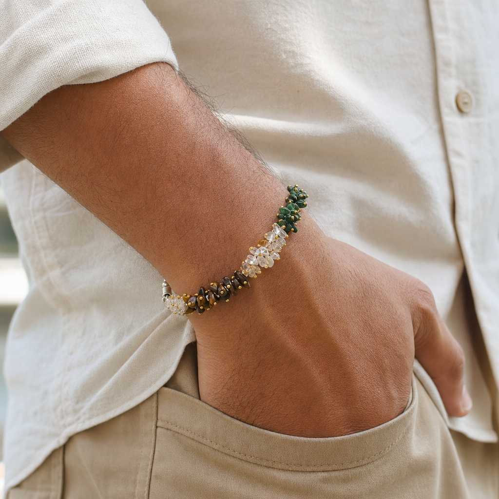 Man wearing Dhan Yog Chips Bracelet