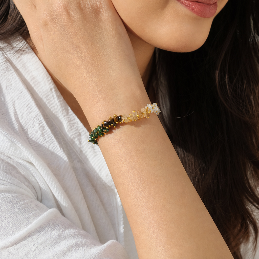 Woman wearing Dhan Yog Chips Bracelet