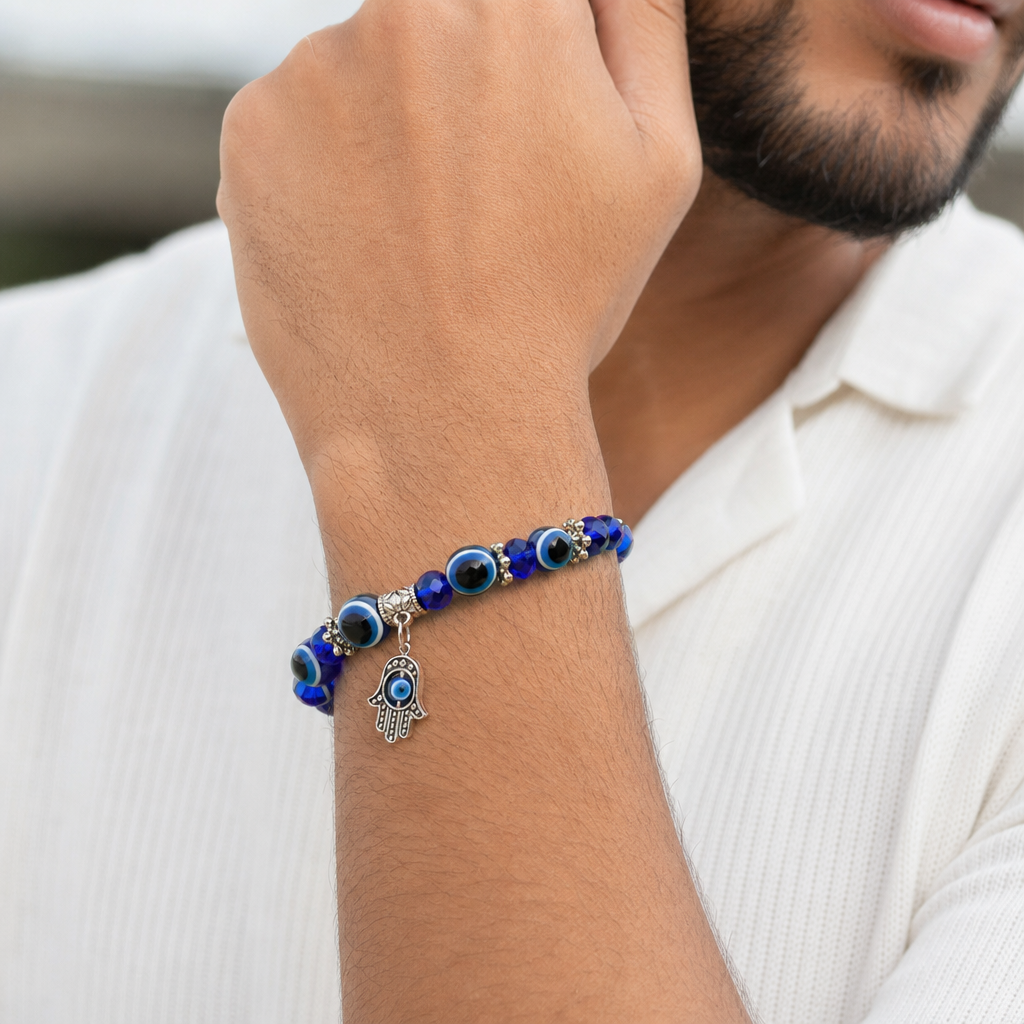 Man wearing Evil Eye Hamsa Bracelet