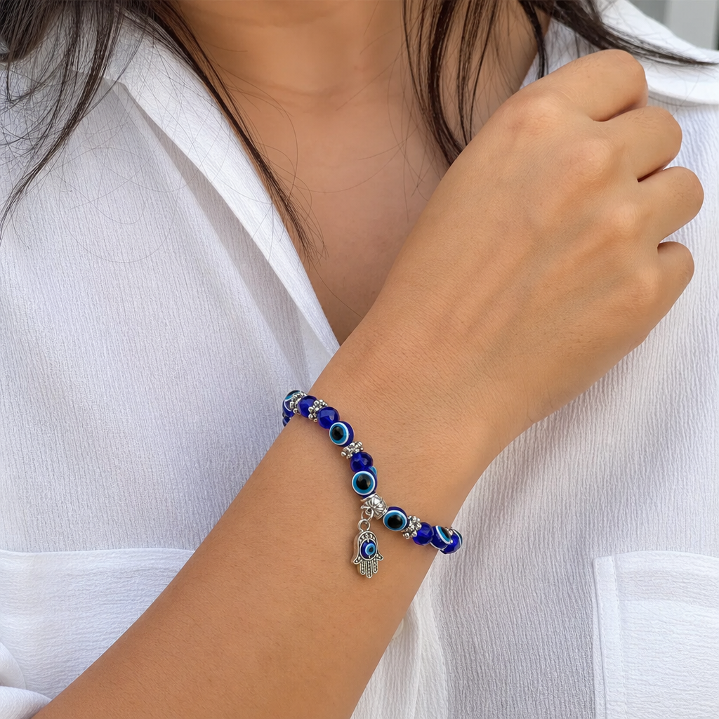 Woman wearing Evil Eye Hamsa Bracelet