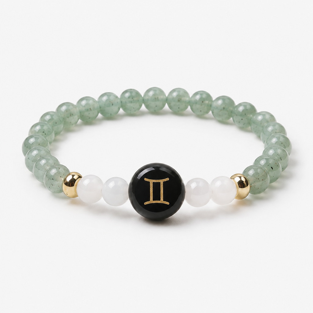 Gemini (मिथुन राशि) Zodiac Green Aventurine & Milky Quartz Bracelet for Women product display image