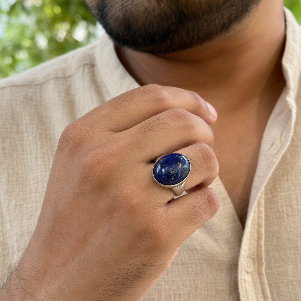 Lapis Lazuli man wearing gemstone ring
