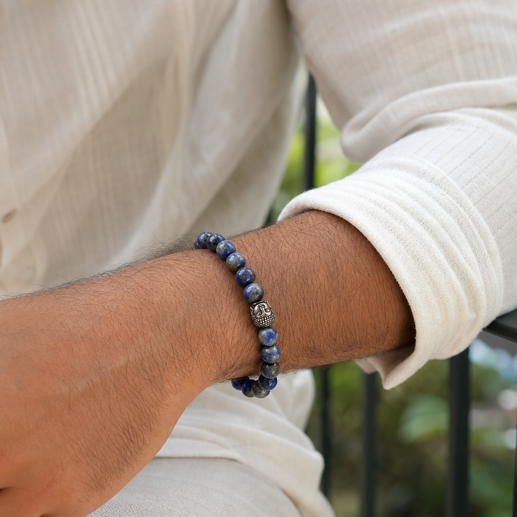 Man wearing Lapis Lazuli Bracelet