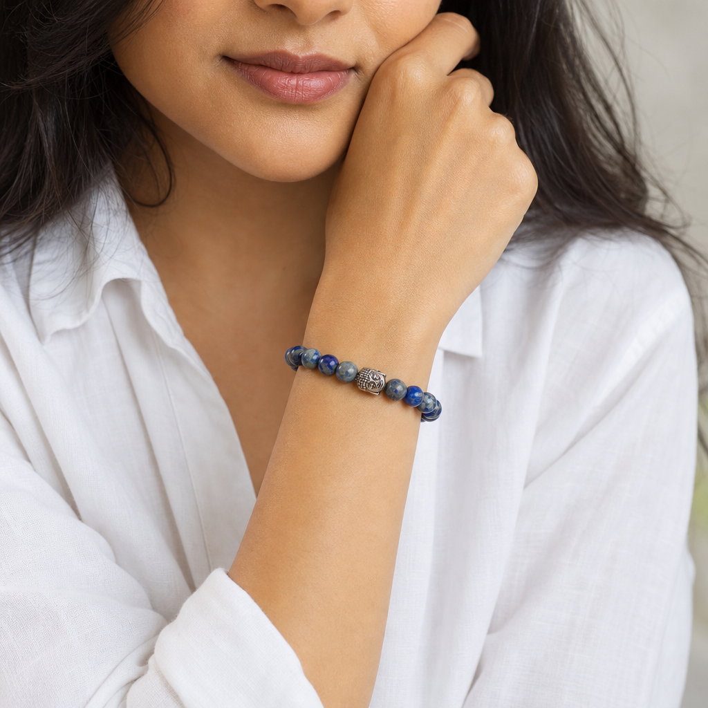 Woman wearing Lapis Lazuli Bracelet
