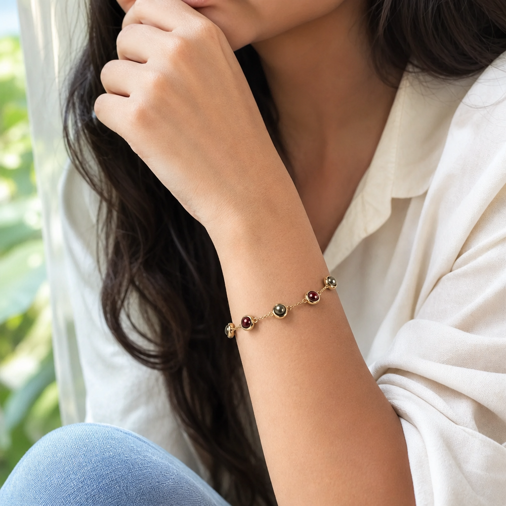 Woman wearing Love & Money Metal Bracelet for Women