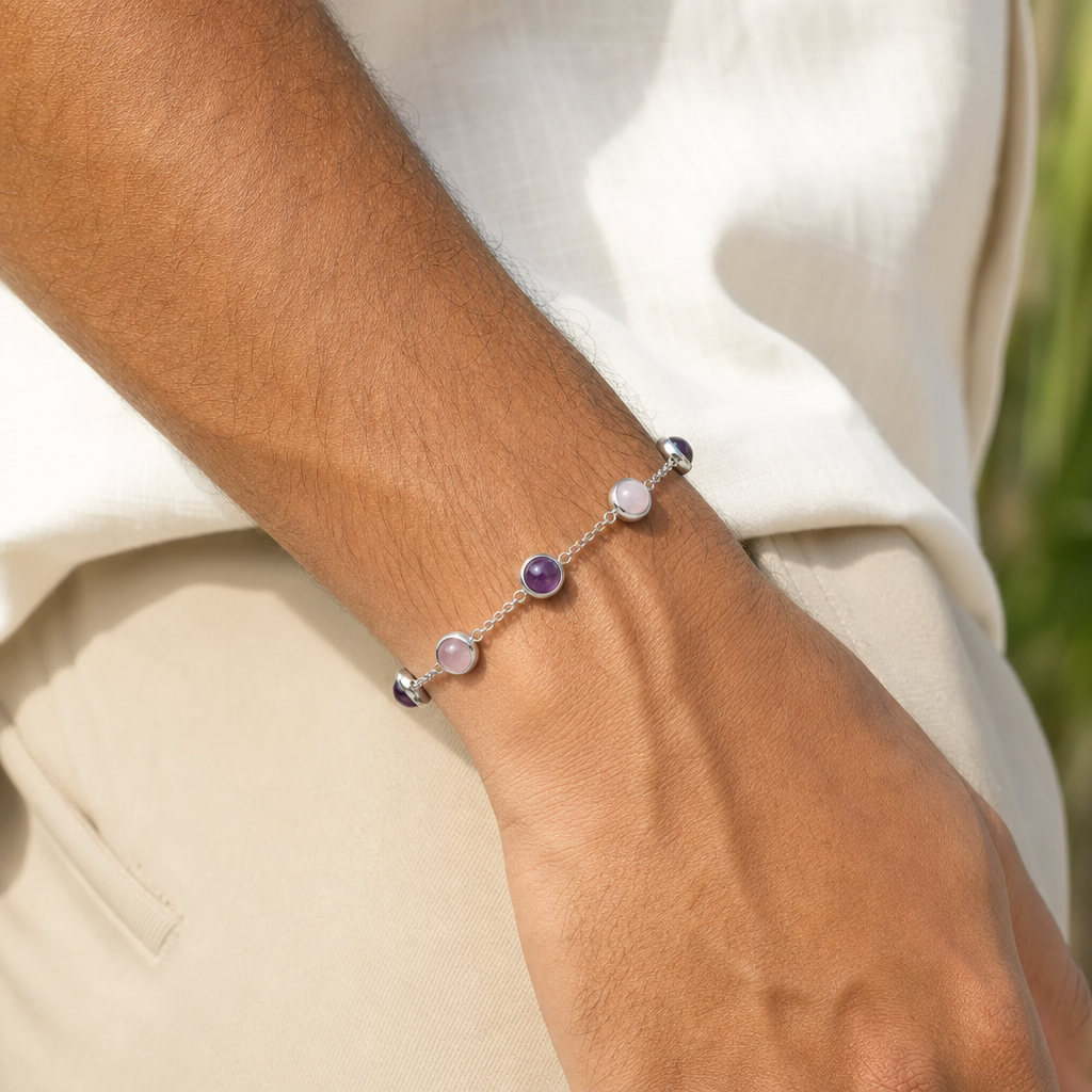 Man wearing Love & Peace Metal Bracelet