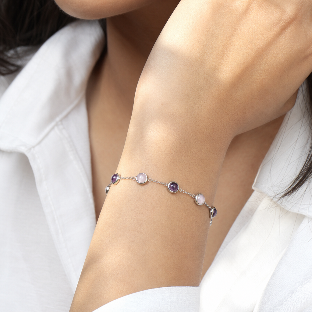 Woman wearing Love & Peace Metal Bracelet