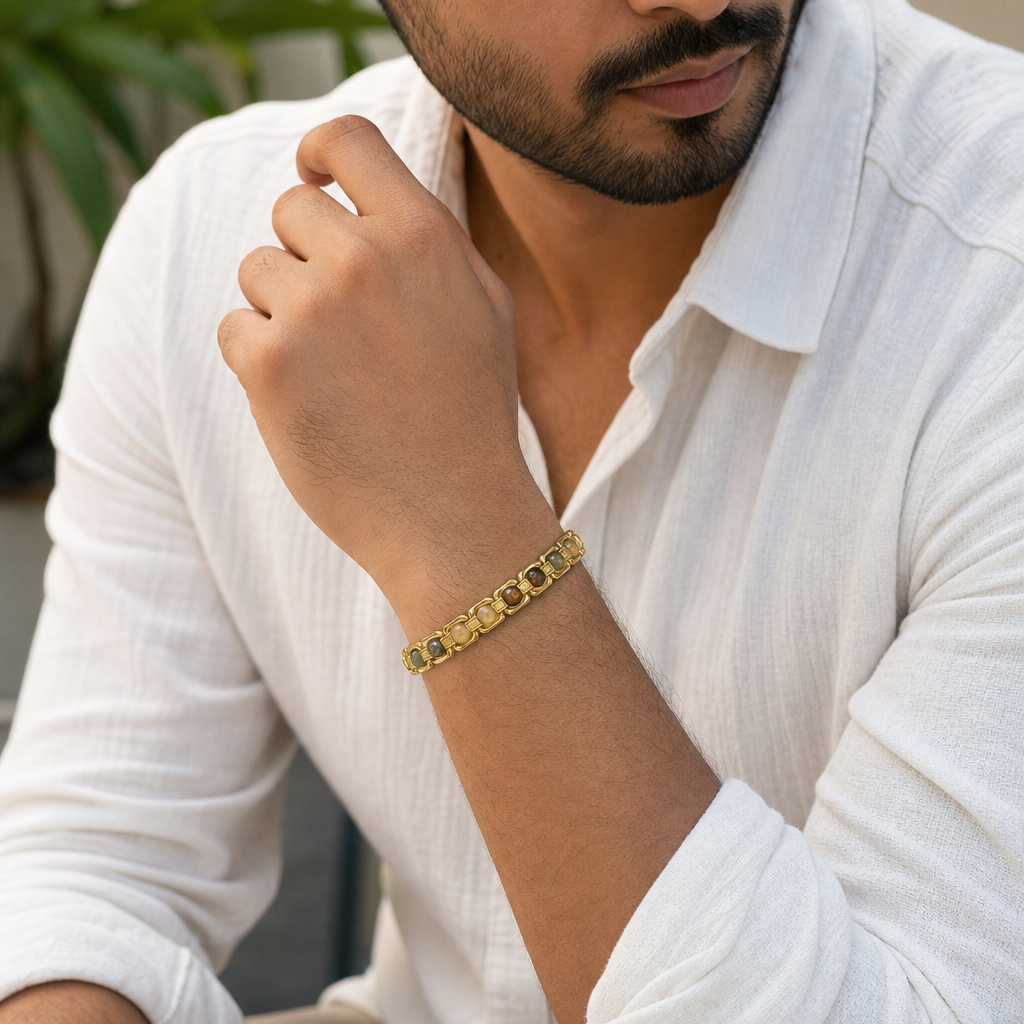Man wearing Metal Dhan Yog Bracelet - Gold