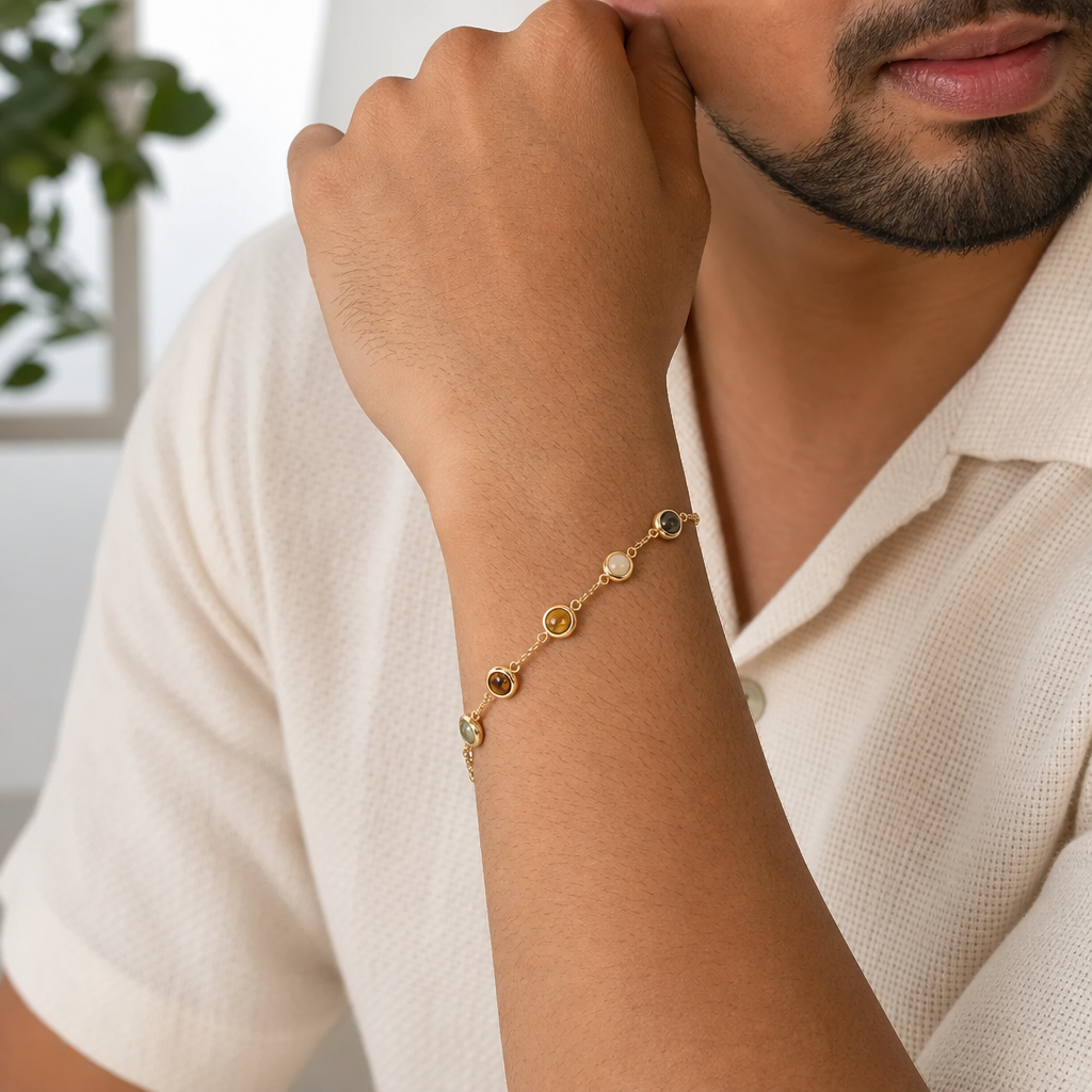 Man wearing Metal Dhan Yog Bracelet for Women