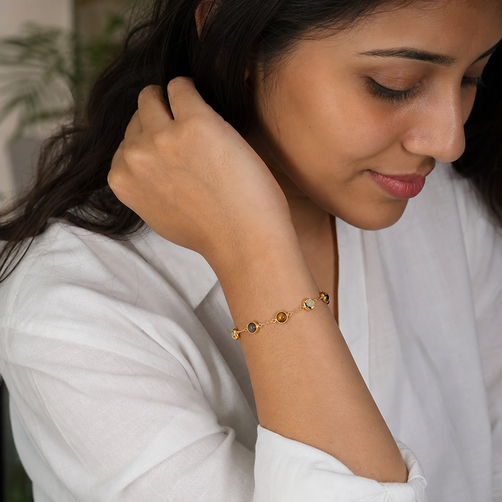 Woman wearing Metal Dhan Yog Bracelet for Women
