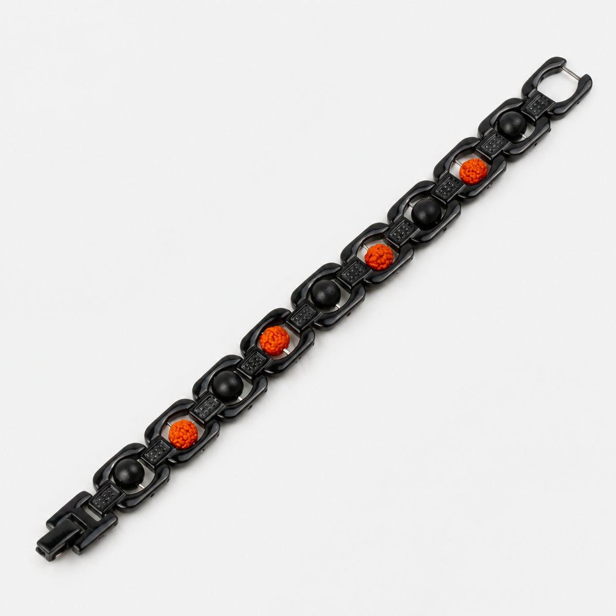 Metal Rudraksha and Karungali Bracelet - Black product display image