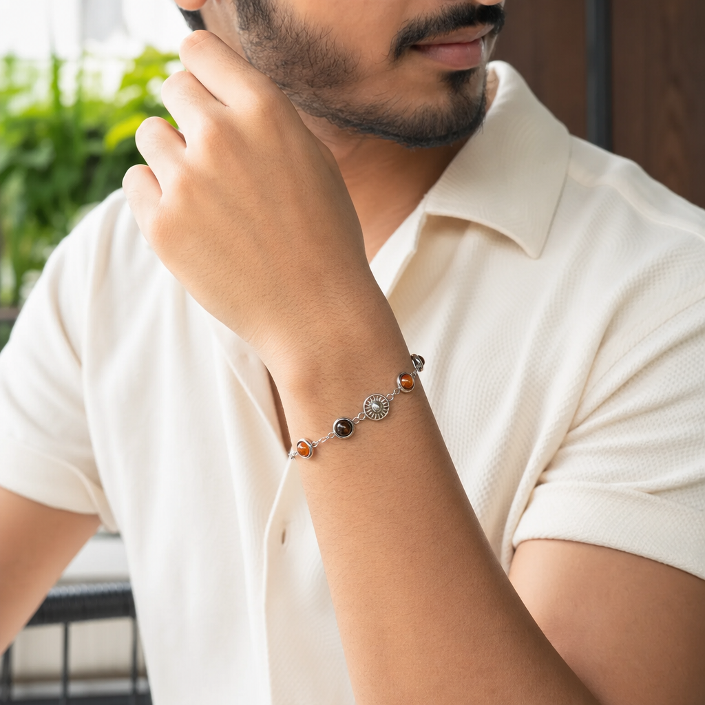 Man wearing Mulank 1 Sun Crystal Bracelet for Women