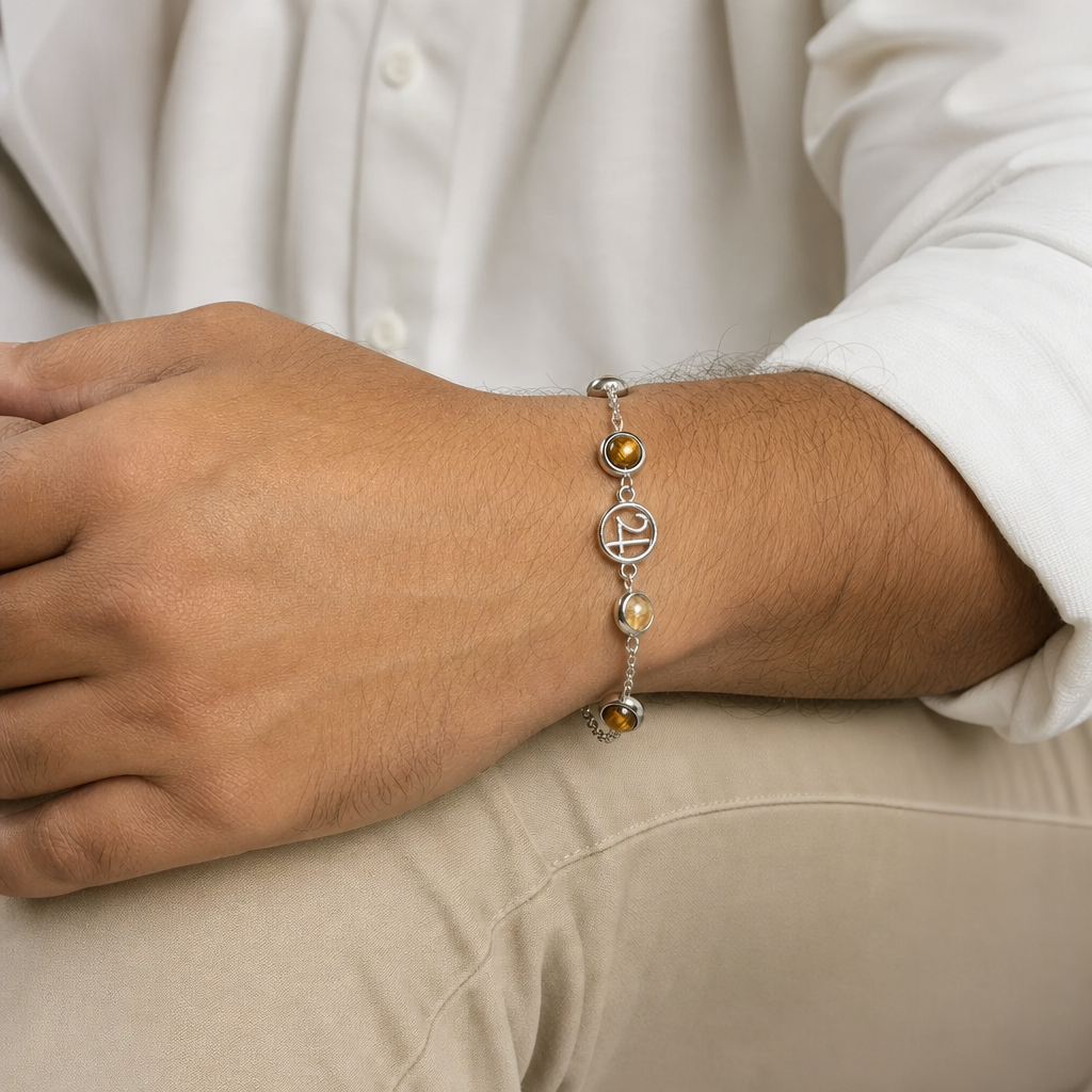 Man wearing Mulank 3 Jupiter Crystal Bracelet for Women