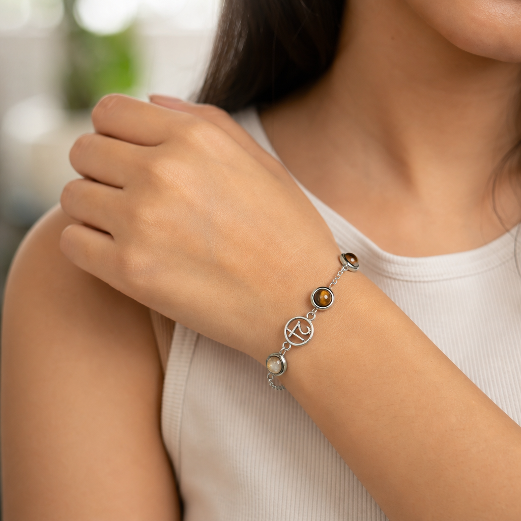 Woman wearing Mulank 3 Jupiter Crystal Bracelet for Women