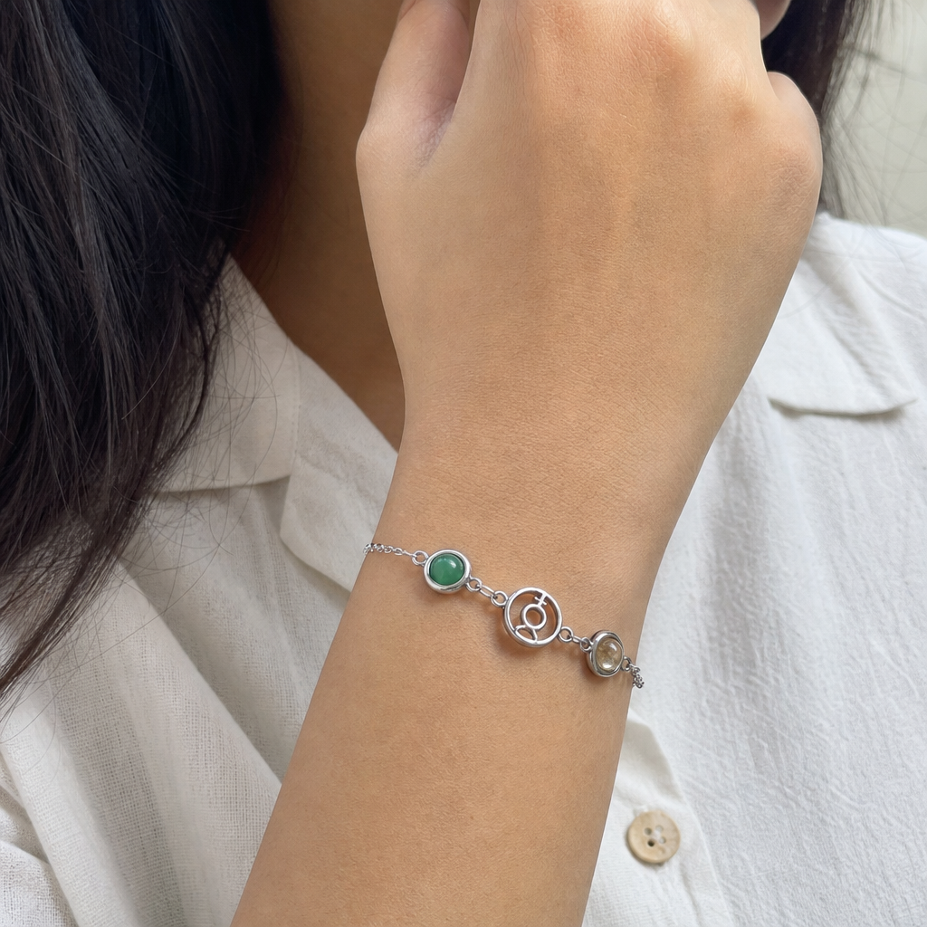 Woman wearing Mulank 5 Budh Crystal Bracelet for Women