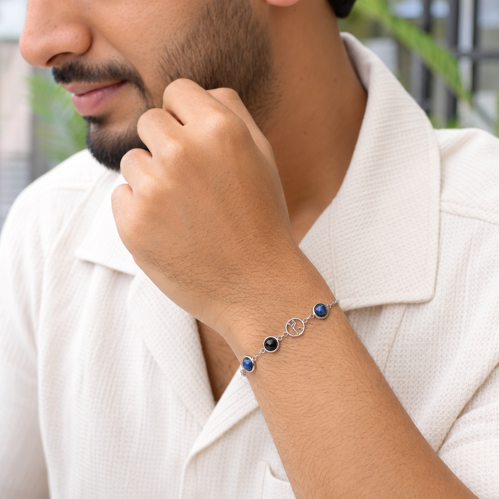 Man wearing Mulank 8 Saturn Crystal Bracelet for Women