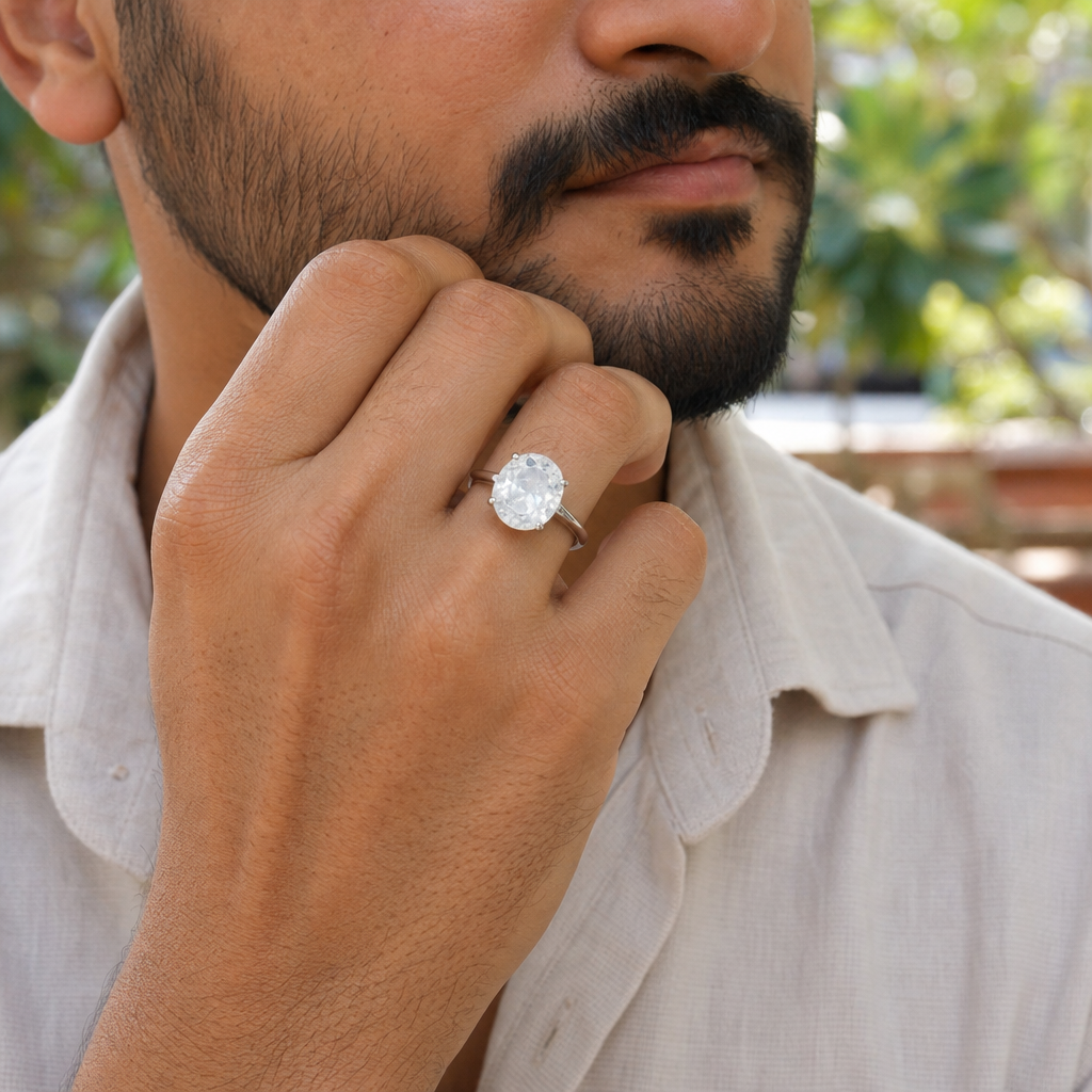 Natural Zircon man wearing gemstone ring