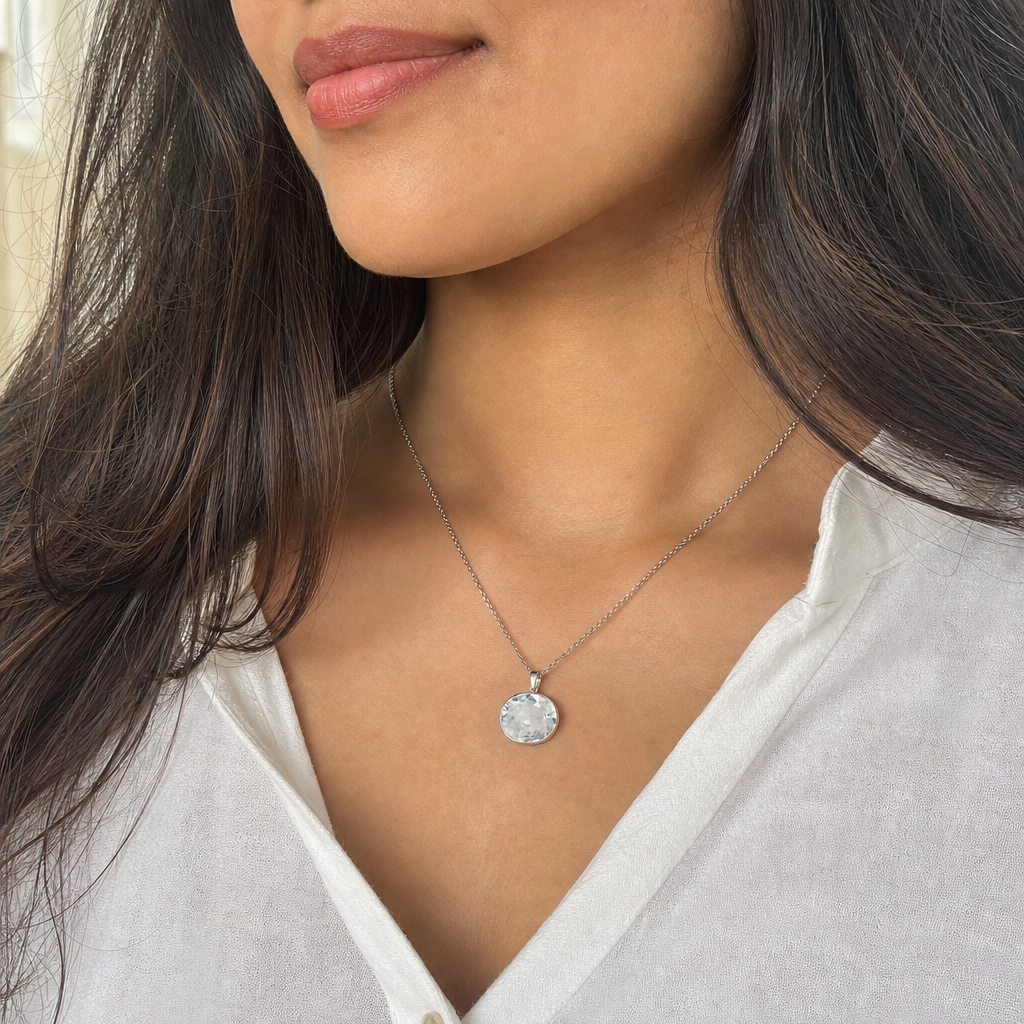 Natural Zircon woman wearing gemstone pendant
