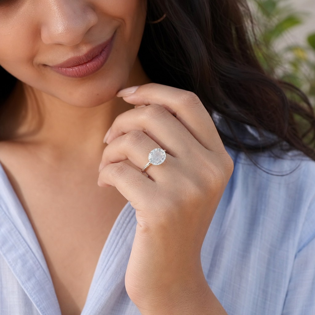 Natural Zircon woman wearing gemstone ring