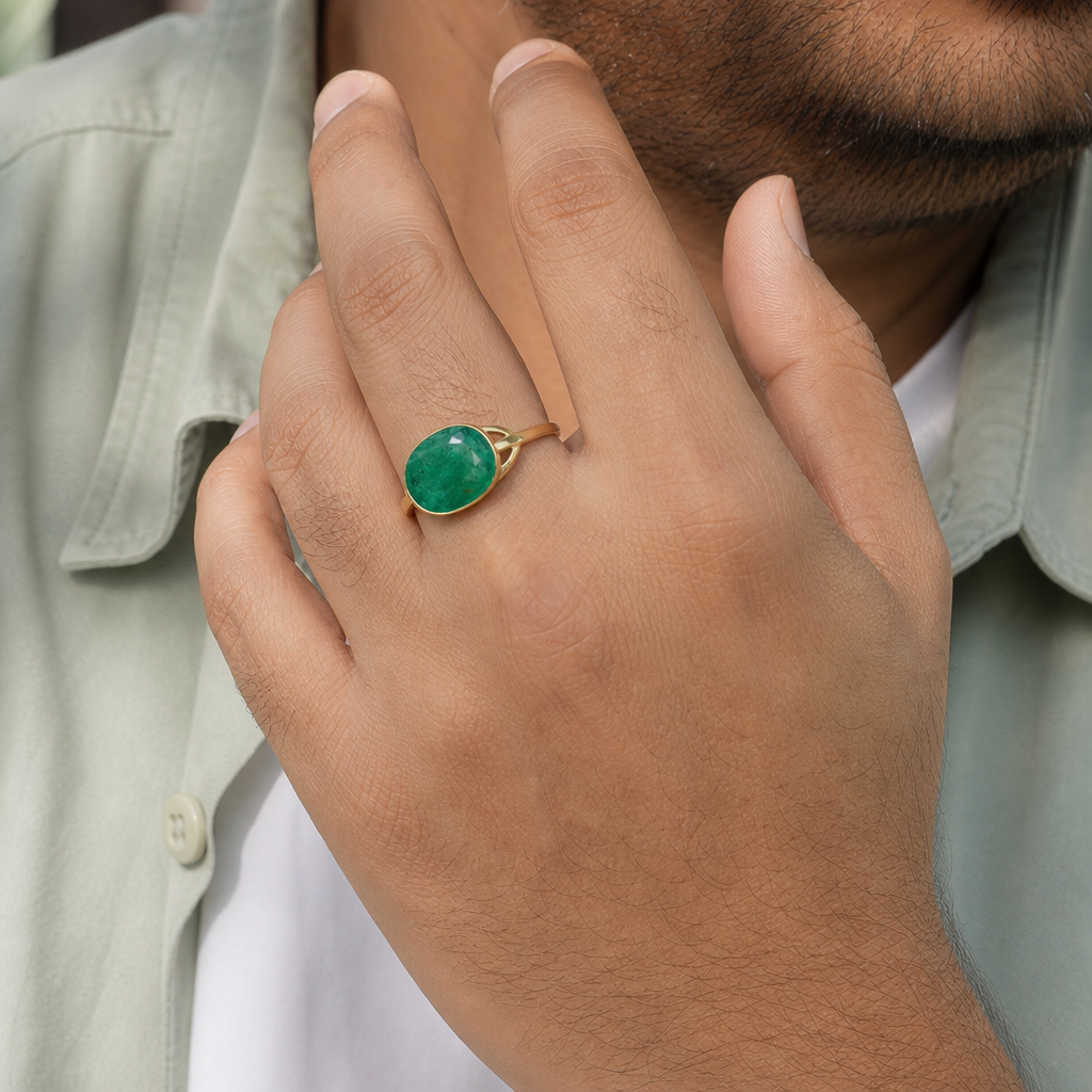 Premium Emerald man wearing gemstone ring