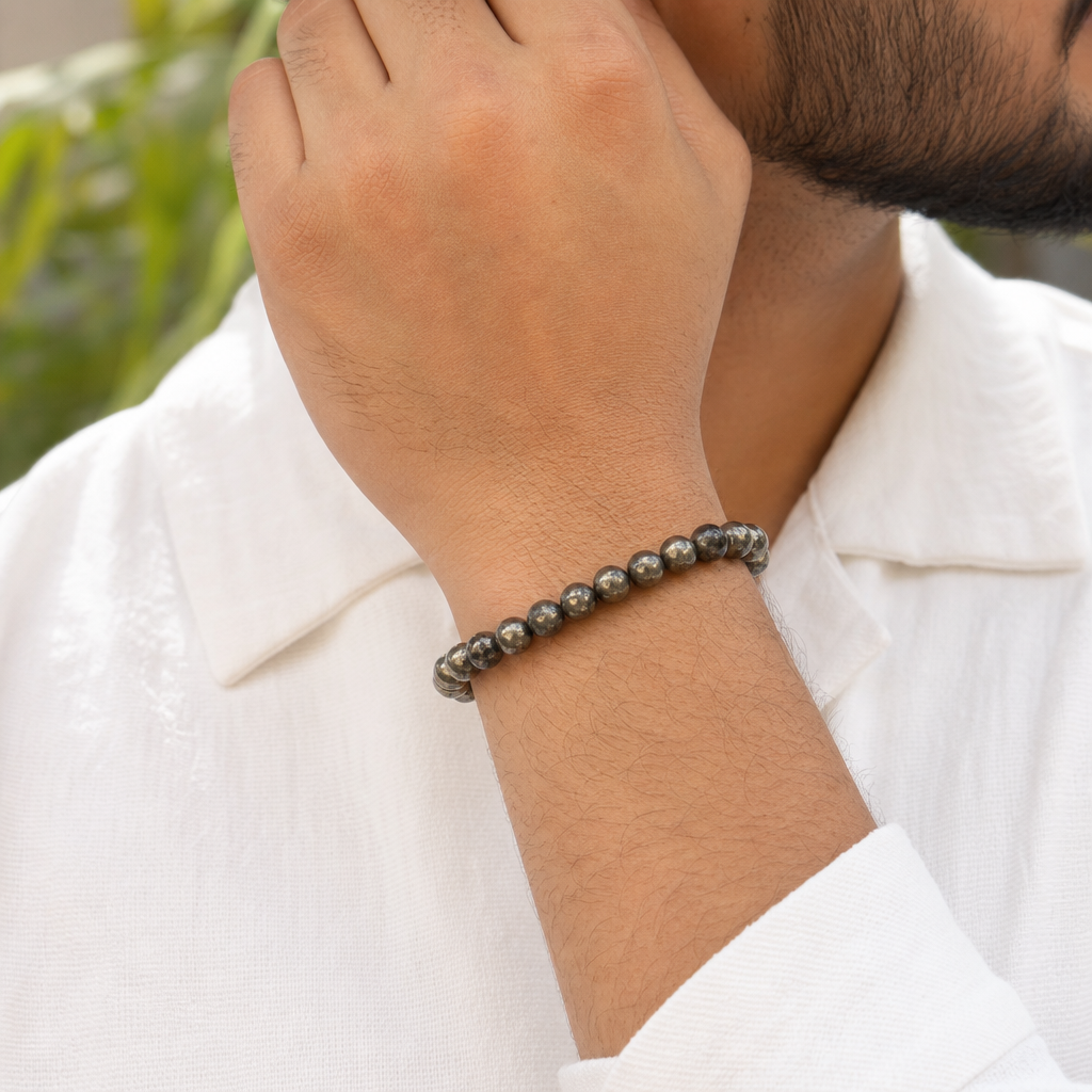 Man wearing Raw Pyrite Bracelet