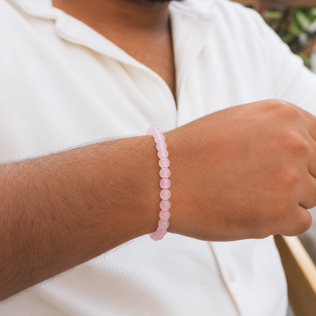 Man wearing Rose Quartz Bracelet (Women - 6mm Beads)
