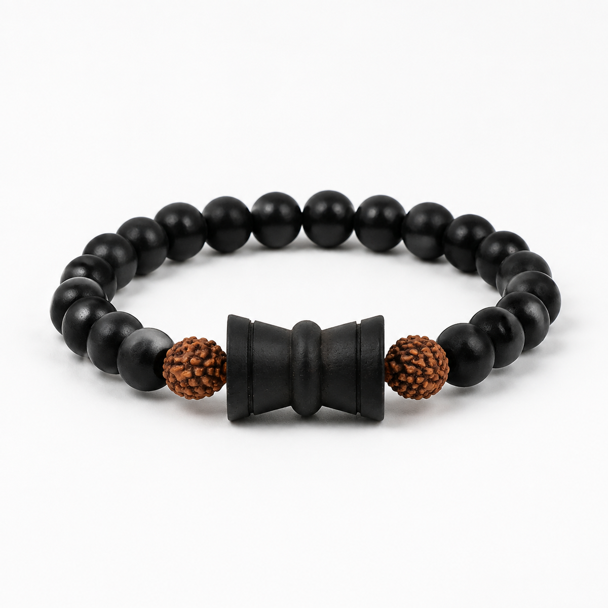 Rudraksha Karungali Healing Bracelet With Damru 8mm product display image