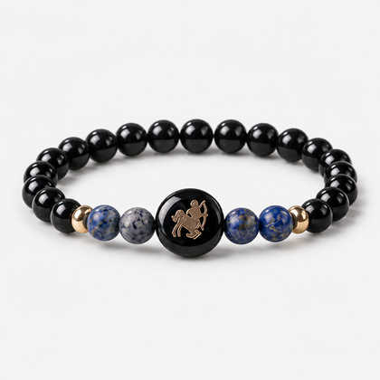 Sagittarius (धनु राशि) Zodiac Black Obsidian & Lapis Lazuli Bracelet for Women product display image