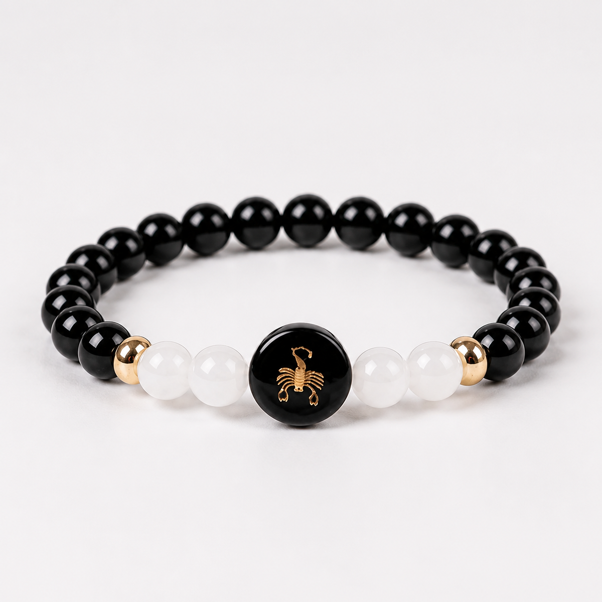 Scorpio (वृश्चिक राशि) Zodiac Black Obsidian & Milky Quartz Bracelet for Women product display image