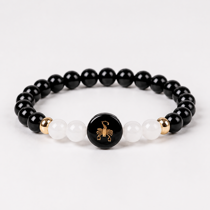 Scorpio (वृश्चिक राशि) Zodiac Black Obsidian & Milky Quartz Bracelet for Women product display image