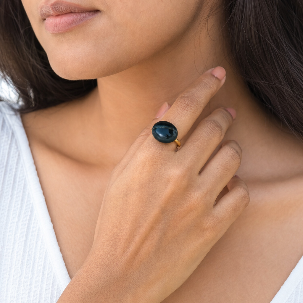 Sulemani Hakik woman wearing gemstone ring