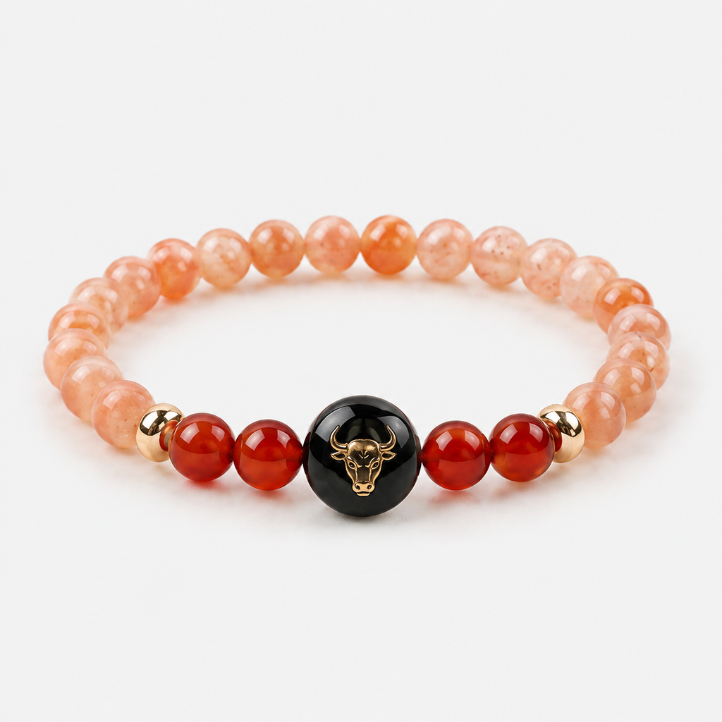 Taurus (वृषभ राशि) Zodiac Sunstone & Carnelian Bracelet for Women product display image