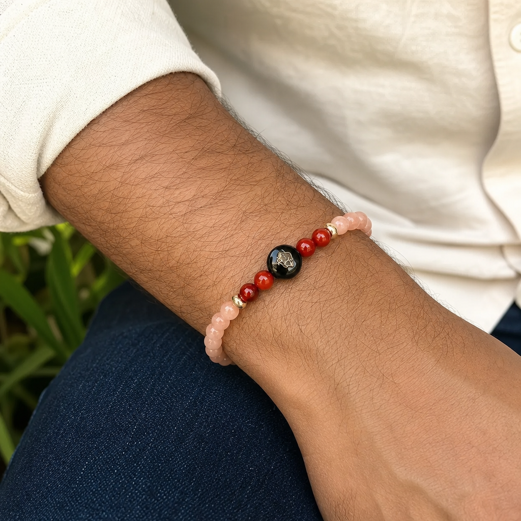 Man wearing Taurus (वृषभ राशि) Zodiac Sunstone & Carnelian Bracelet for Women