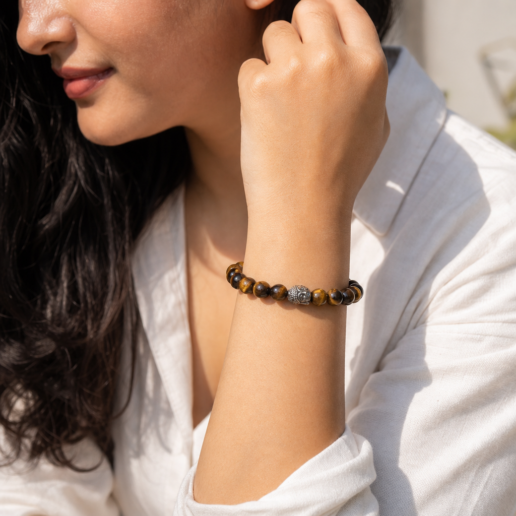 Woman wearing Tiger Eye - The Celeb Bracelet