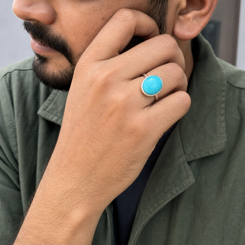 Turquoise man wearing gemstone ring