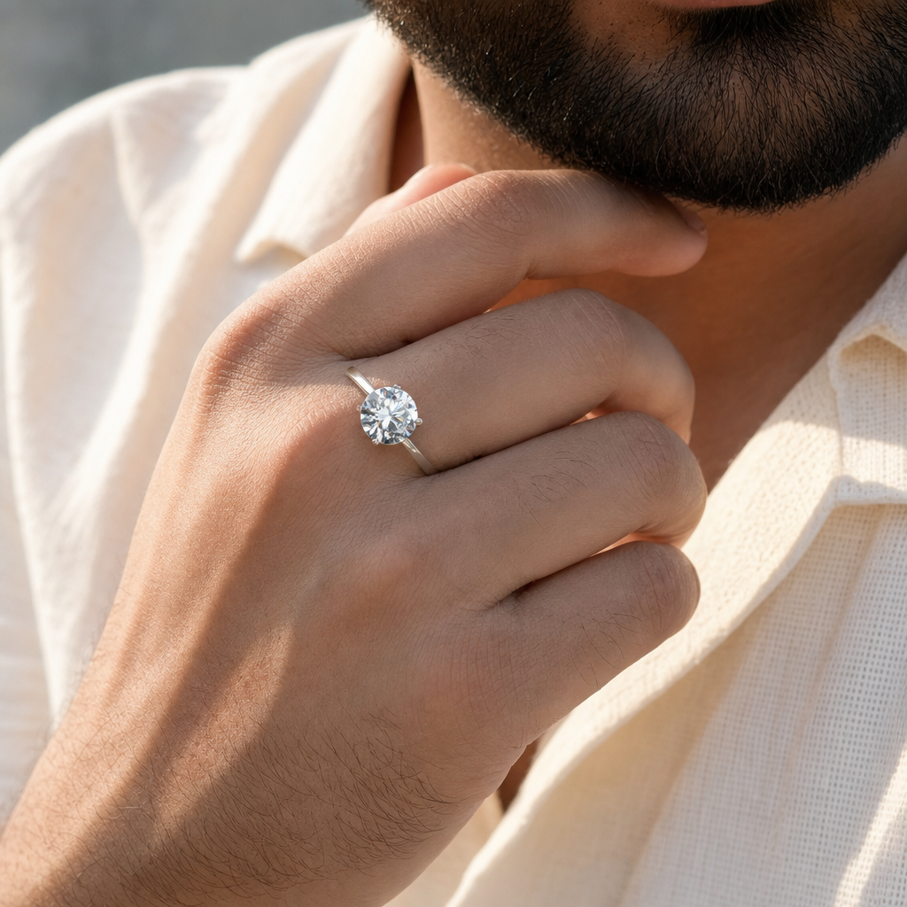 Zirconia man wearing gemstone ring